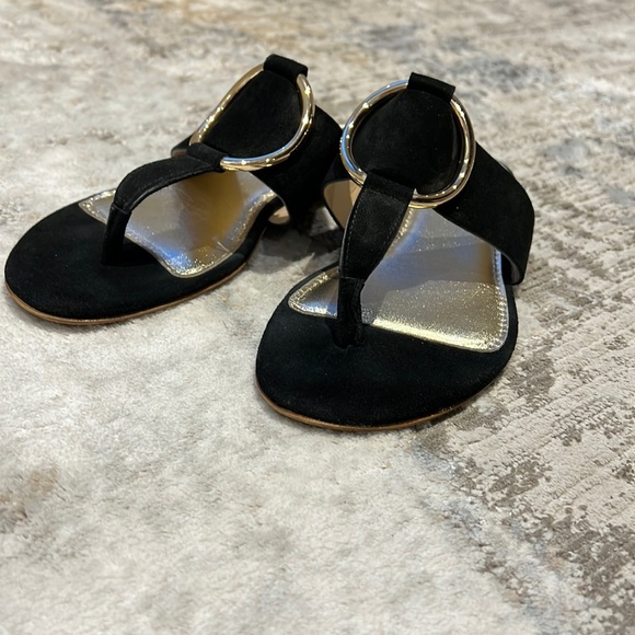Browns Suede Slip On Sandals with gold buckle - Picture 2 of 4